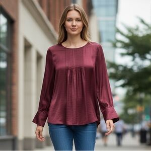 🌻H by Halston Coral Satin Lightweight Airy Button Cuff Blouse Size XS